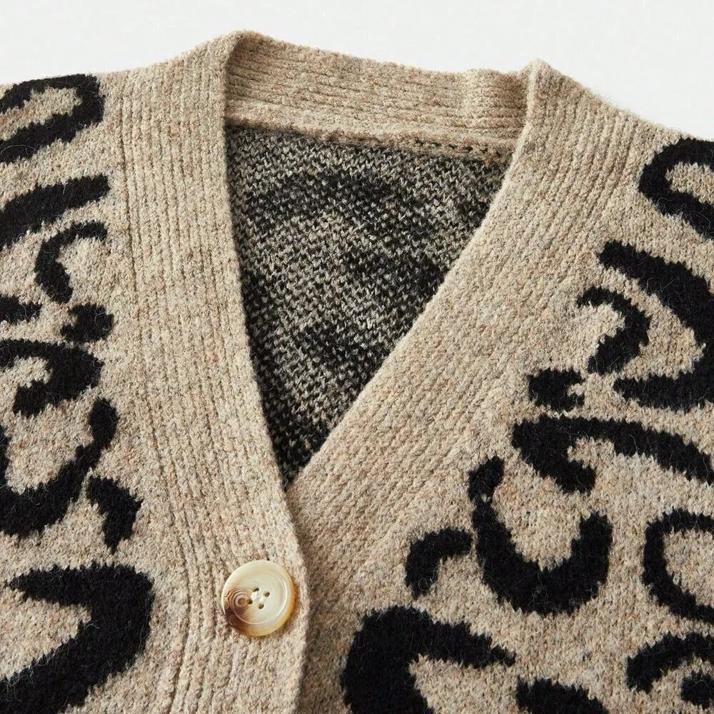Multicolor Casual Women's Single Breasted V-Neck Leopard Print Knit sweater Vest